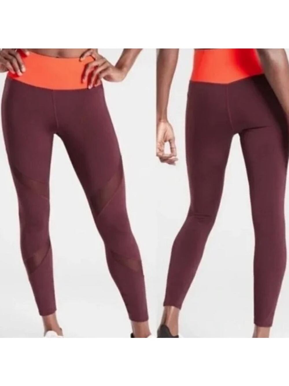Athleta Tenacity 7/8 Tight Leggings Antique Burgundy Red Medium Pockets Mesh